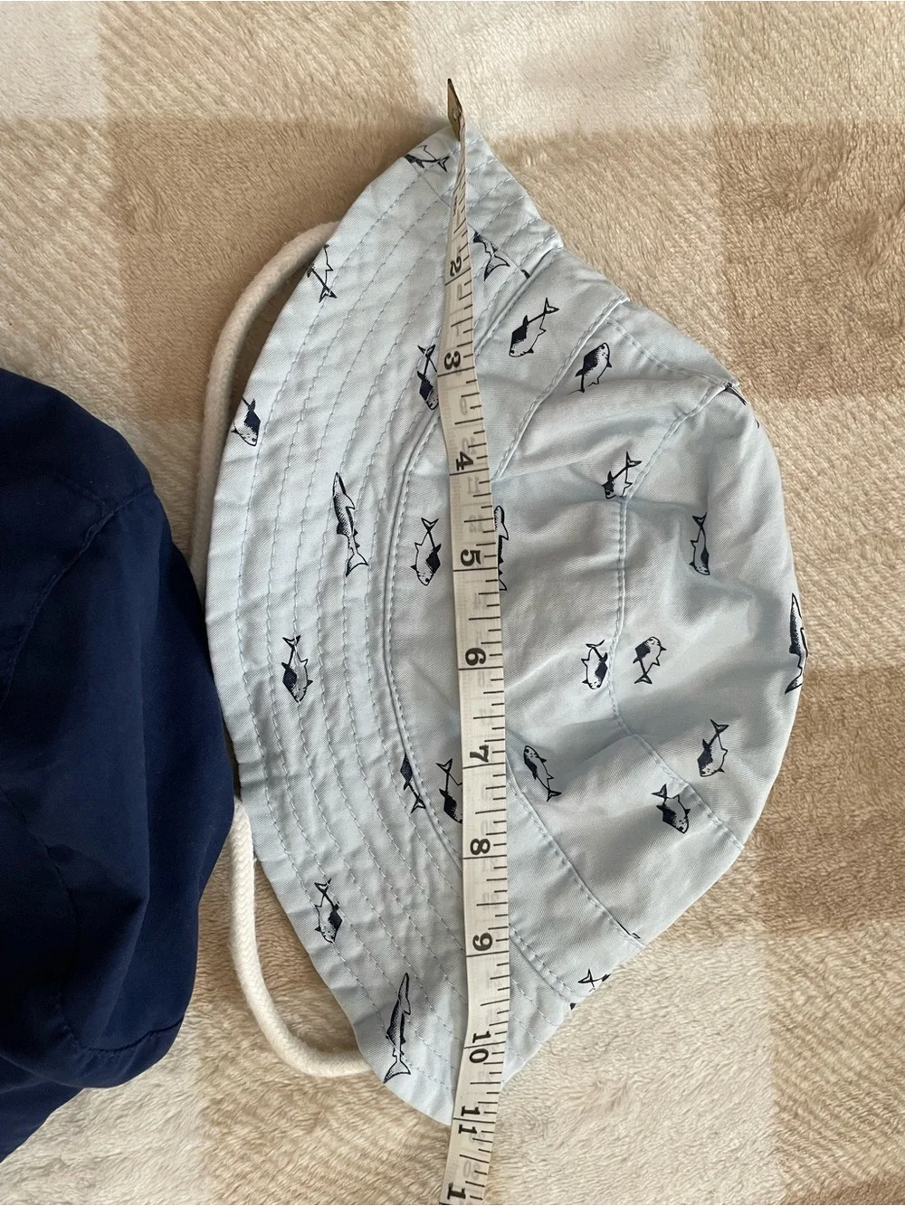 Set of two baby hats Reversible Kids Bucket Hat Navy & Light Blue Shark Print
